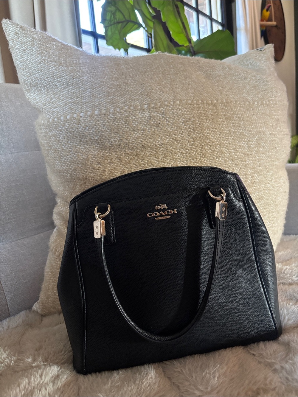 Coach Black Pebbled Leather Dome Satchel with Gold Hardware